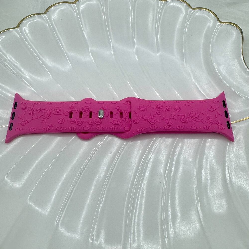 Floral Engraved Design Apple Watch Bands 42mm 44mm 45mm 49mm - Picture 3 of 8